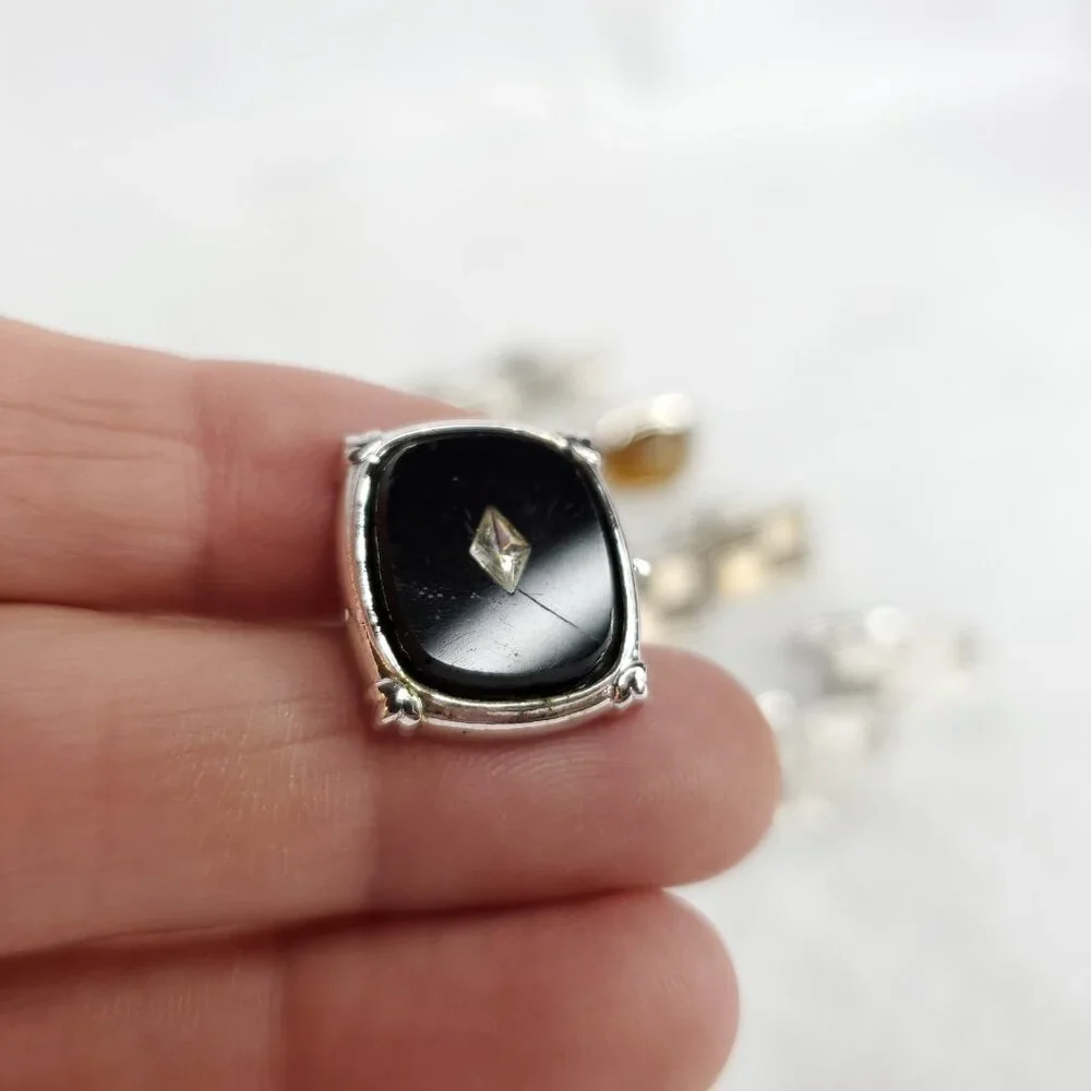 Vintage Cufflink Lot Silver Tone Black Brown Rhinestone 8 Pair
